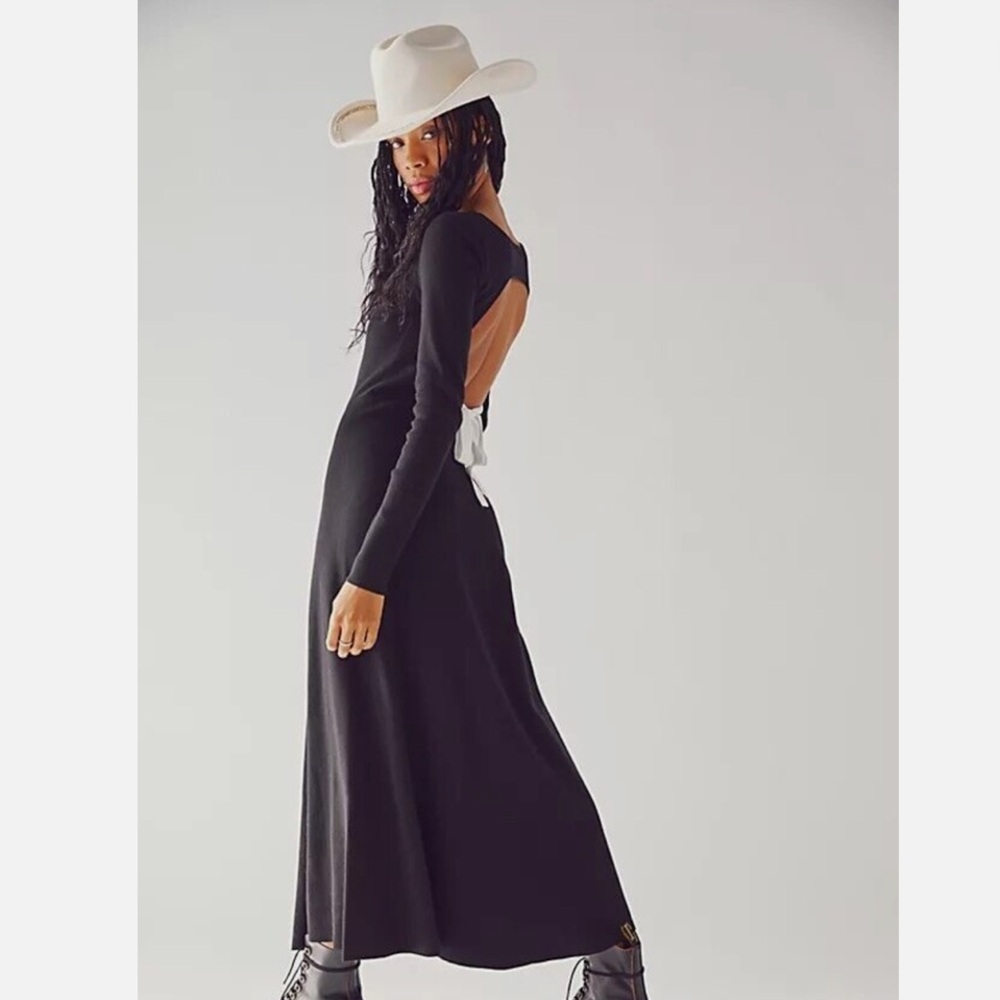 Free People Tupelo Knit Cotton Maxi Dress Open Back size S like new